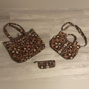 Vera Bradley Brown Floral Canyon Quilted Women's Bag three piece Set